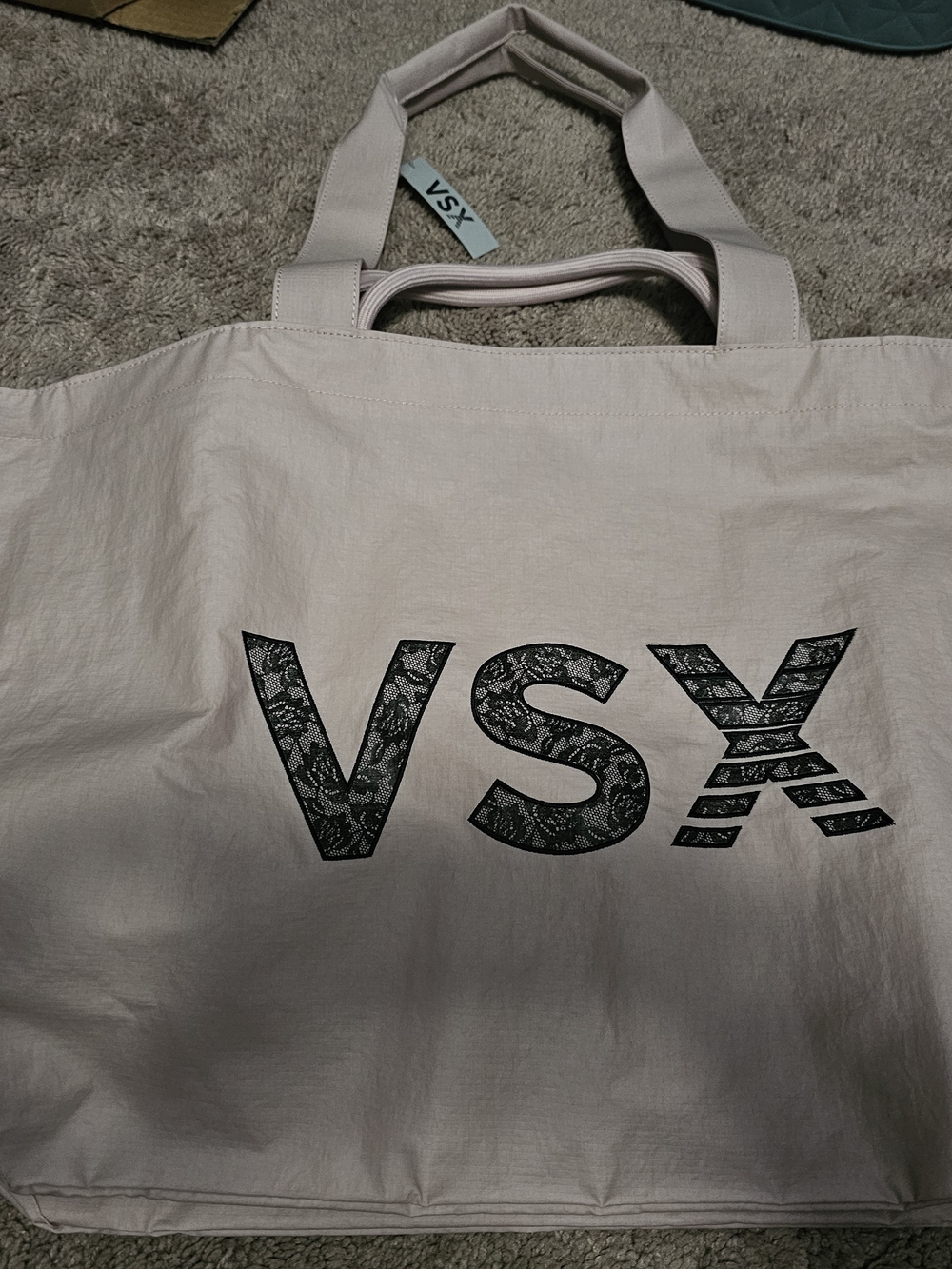 Victoria's Secret Pale Pink Tote with Black Lace VSX Logo